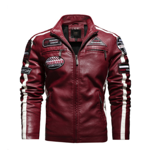 Men's Biker Jacket Vegan Leather with Badges | Stylish & Durable Motorcycle Jacket - Toddcraft