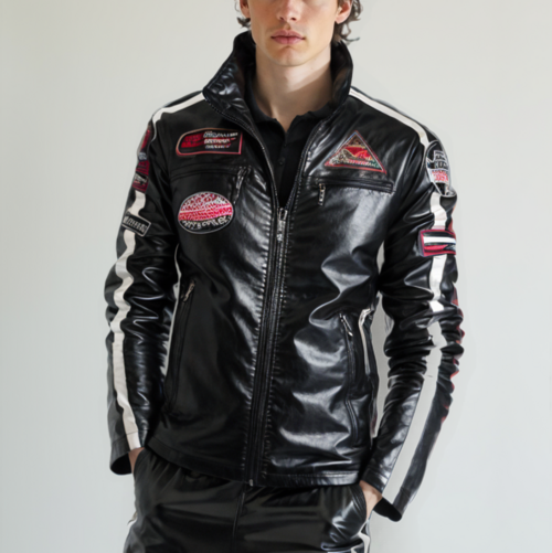 Men's Biker Jacket Vegan Leather with Badges | Stylish & Durable Motorcycle Jacket - Toddcraft