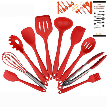 Non Stick Silicone Cooking Utensils Premium Heat Resistant 10 PCS Set - Toddcraft