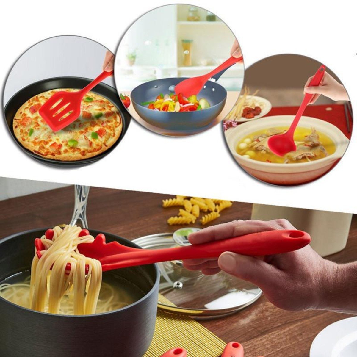 Non Stick Silicone Cooking Utensils Premium Heat Resistant 10 PCS Set - Toddcraft