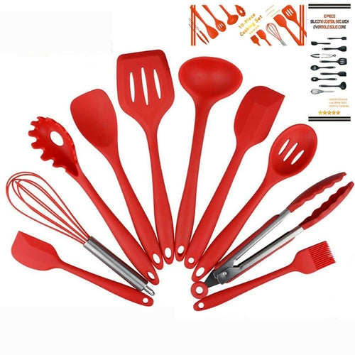 Non Stick Silicone Cooking Utensils Premium Heat Resistant 10 PCS Set - Toddcraft