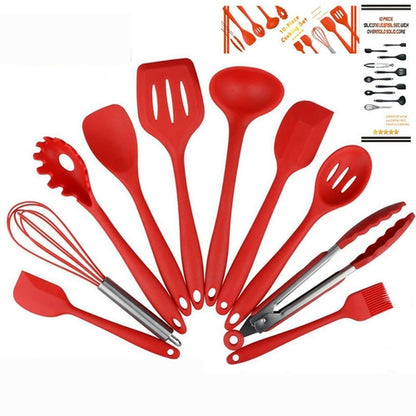 Non Stick Silicone Cooking Utensils Premium Heat Resistant 10 PCS Set - Toddcraft